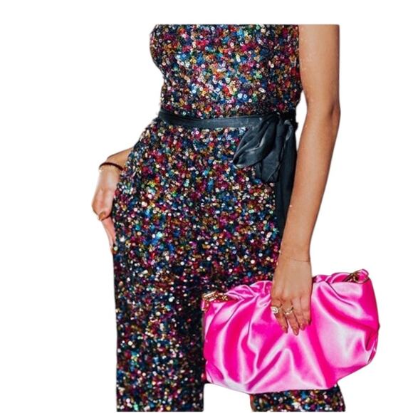 Aakaa Fully sequined Multicolor Jumpsuit Straplees sz Sm STUNNING!!! - Picture 3 of 12